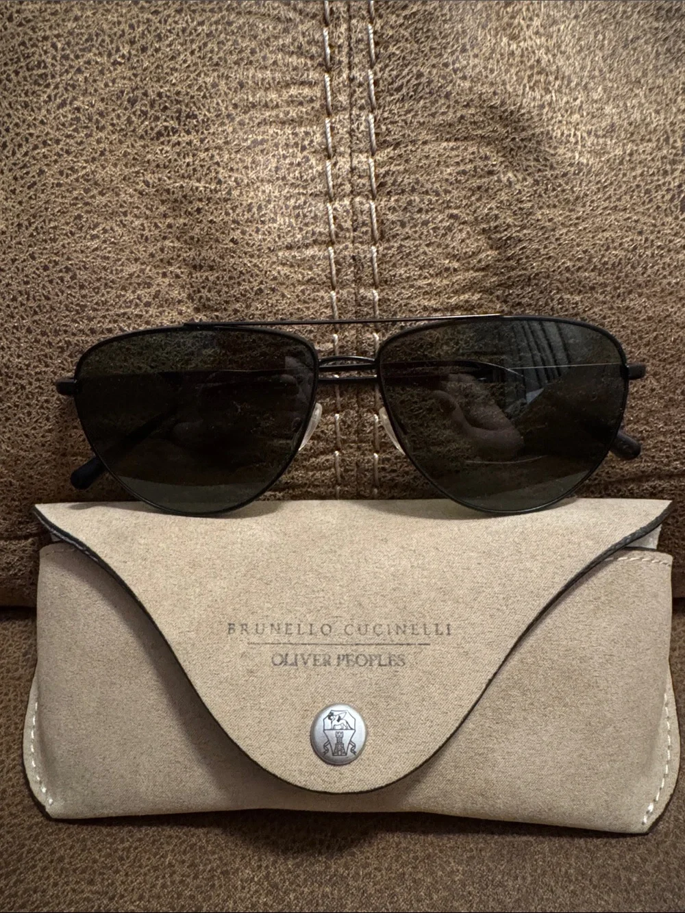 Brunello Cucinelli x Oliver Peoples Disoriano Aviator Sunglasses with Case